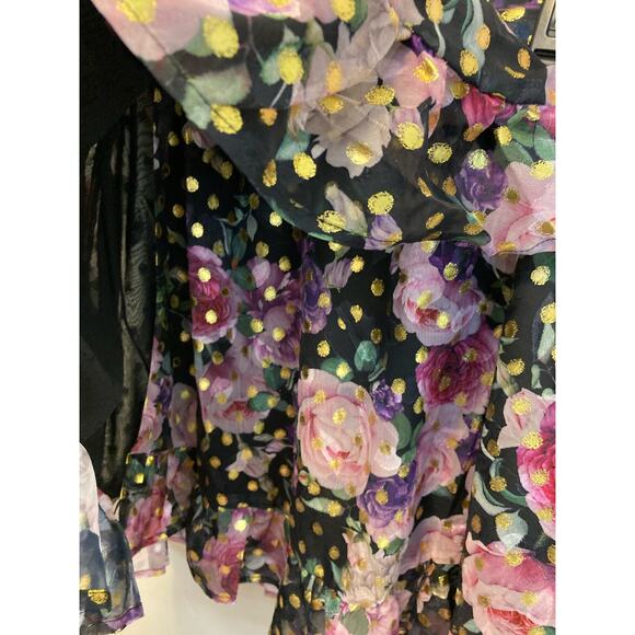 Smak Parlor Floral Gold Polka Dot True Wrap Ruffle Skirt NEW Size Large - Picture 8 of 13